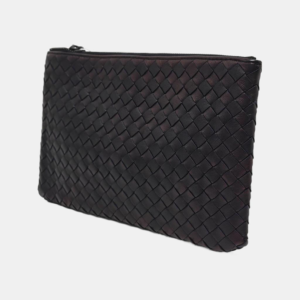 [Pre-Owned] Woven Check Pattern Zip Lambskin Envelope Clutch Small - Very Good #1HAKZH5