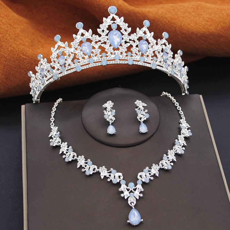 Gorgeous Bridal Jewelry Sets Women Tiara Crown and Earring Necklace Set Princess Girls Wedding Dress Costume Accessories