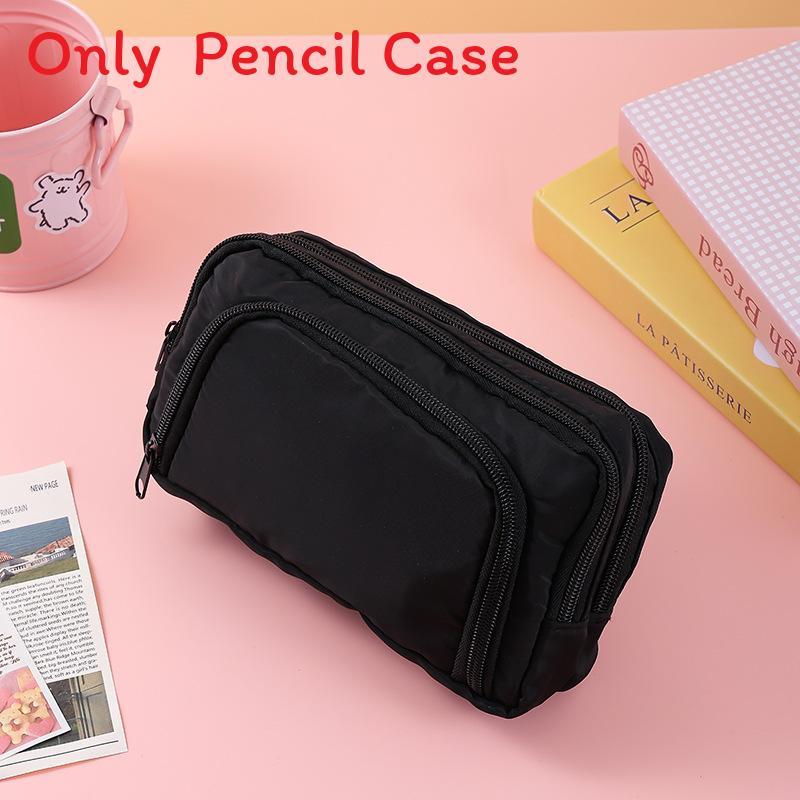 Basic Polyester Three Layer Pencil Case With Clear Window For Students And Office Use