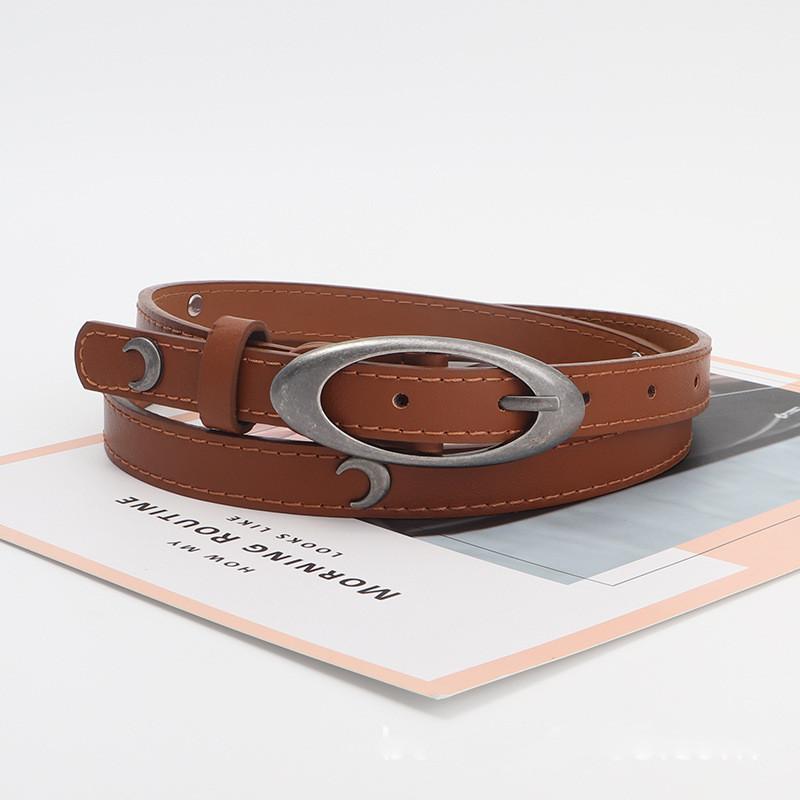 Womens Belt Slim Petite Moon Embellished Versatile Black Leather Accessory