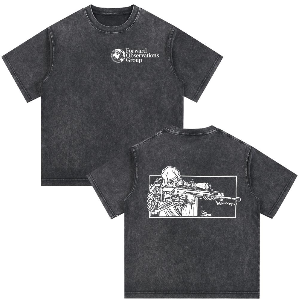 Forward Observations Group Skeleton Skull Vintage Washed Tshirt Men Clothing Fashion Gothic Oversized Casual T Shirt Streetwear