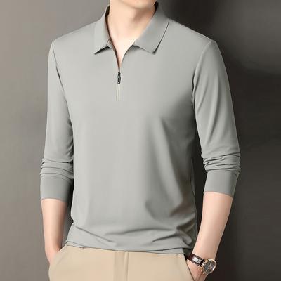 Spring And Autumn Men'S Solid Color Long Sleeved T-Shirt With Collar, Middle-Aged Men'S Sports And Casual Hoodie, Trendy Outfit