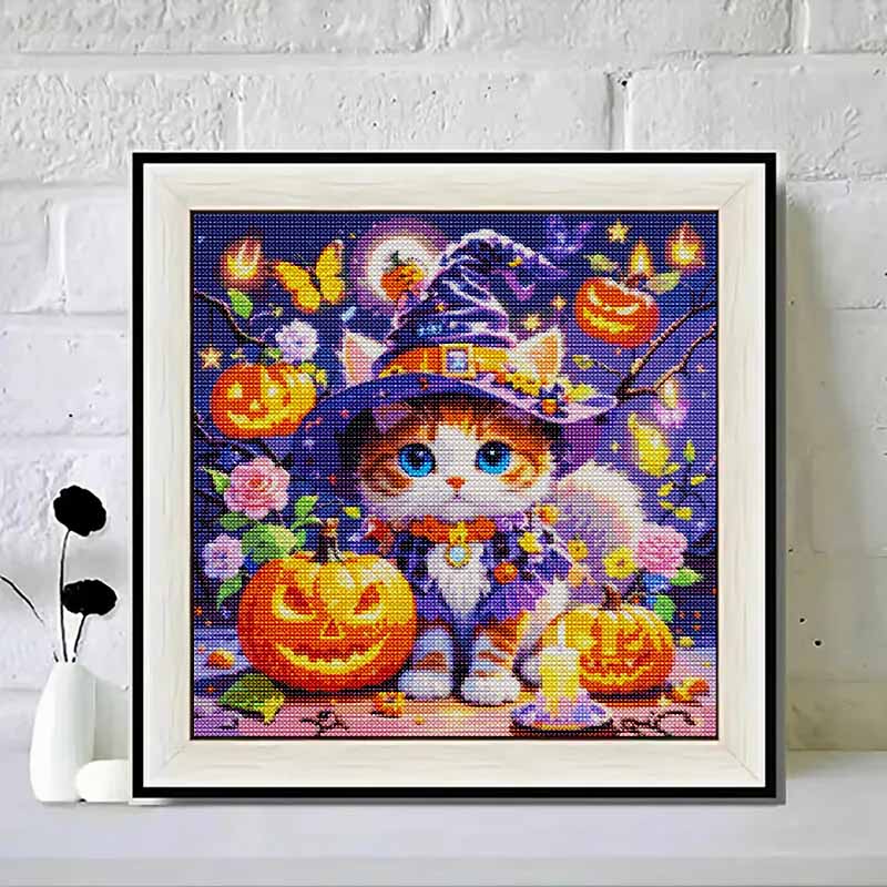 DIY Diamond Art Painting Kit Cute Halloween Witch Cat Pumpkin Pattern Full Drill Canvas Creative Handmade Craft Gift for Adults