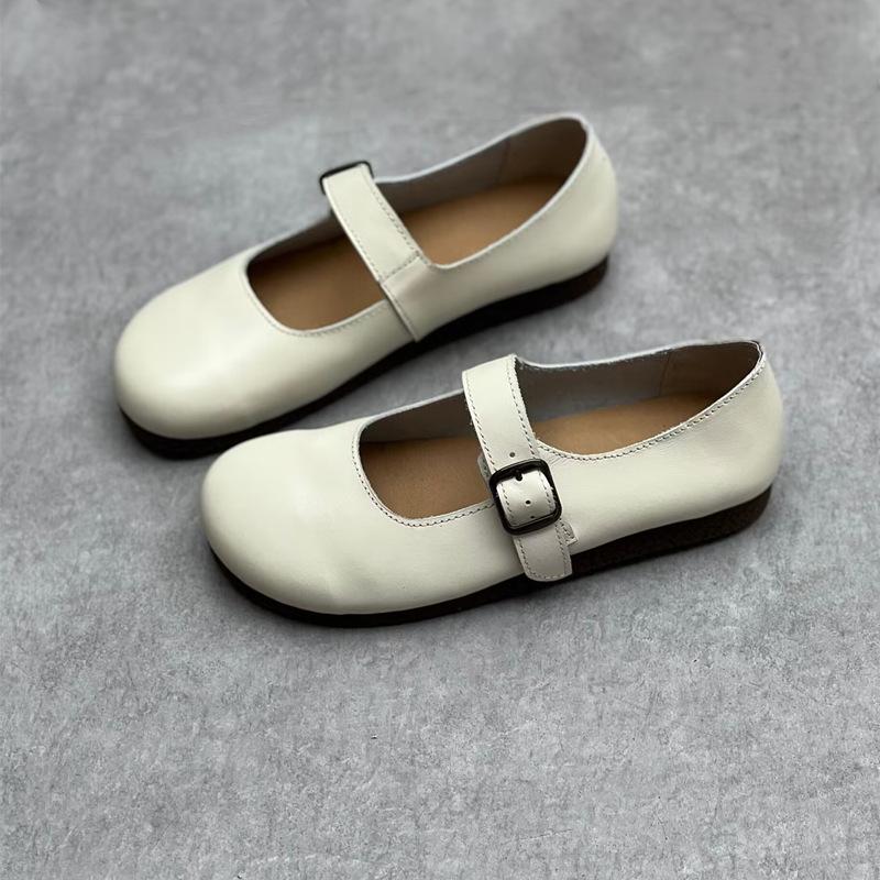Johnature Ręcznie robione, oryginalne, skórzane, płaskie buty, miękka podeszwa, okrągły nosek, codzienne, uniwersalne buty damskie