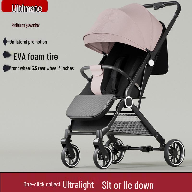 Two-way, Three-position Stroller: Sit or Lie, One-click Fold, Ultra-light, Portable Four-wheel Outdoor Baby Carriage.