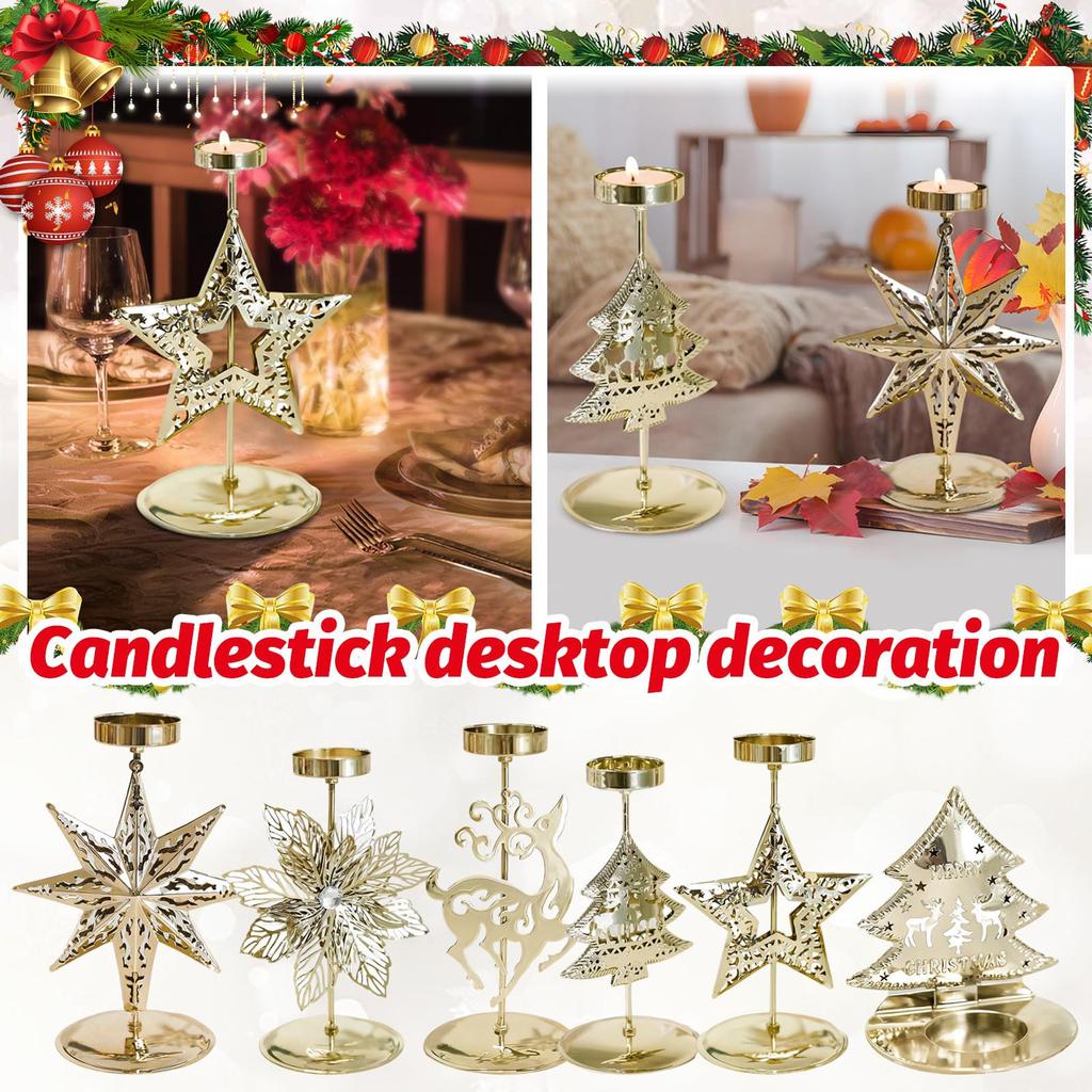Vánoční svícen, Zlatý železný stolní svícen dekorace, Sváteční stolní střed, Vhodný pro party dekoraci