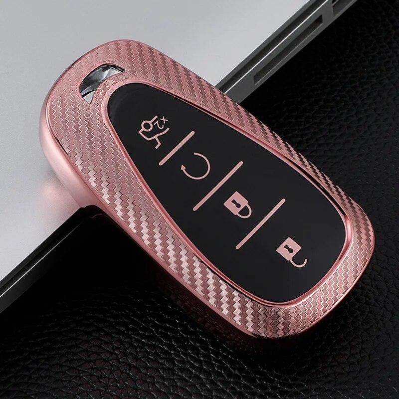 Husa pentru chei de mașină cu model de carbon TPU cu 4 butoane pentru Chevrolet Chevy Malibu Camaro Cruze Traverse Spark Equinox Sonic Volt Bolt