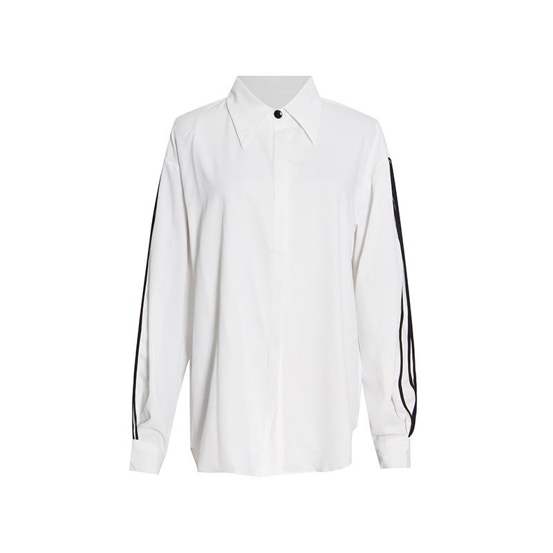 2025 Spring Korean Puff Sleeve Pleated Single-Breasted Loose Commuter Women's Shirt