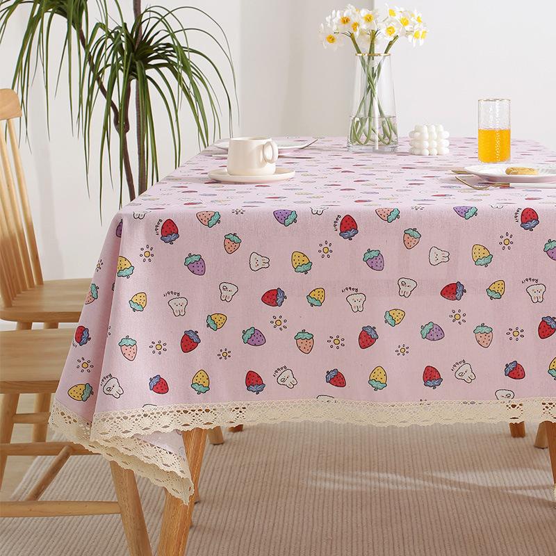 Cotton and Linen Tablecloth Fabric Net Red Girl Heart Plaid Desk Mat Rectangular Small Fresh Coffee Table Mat Table Cloth