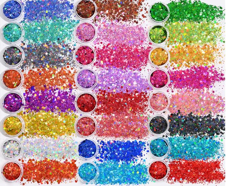 Holographic Cosmetic Christmas Decorations Chunky Glitter Nail Iridescent Flakes Sparkles Face Body Hair Nail Glitter Sequins