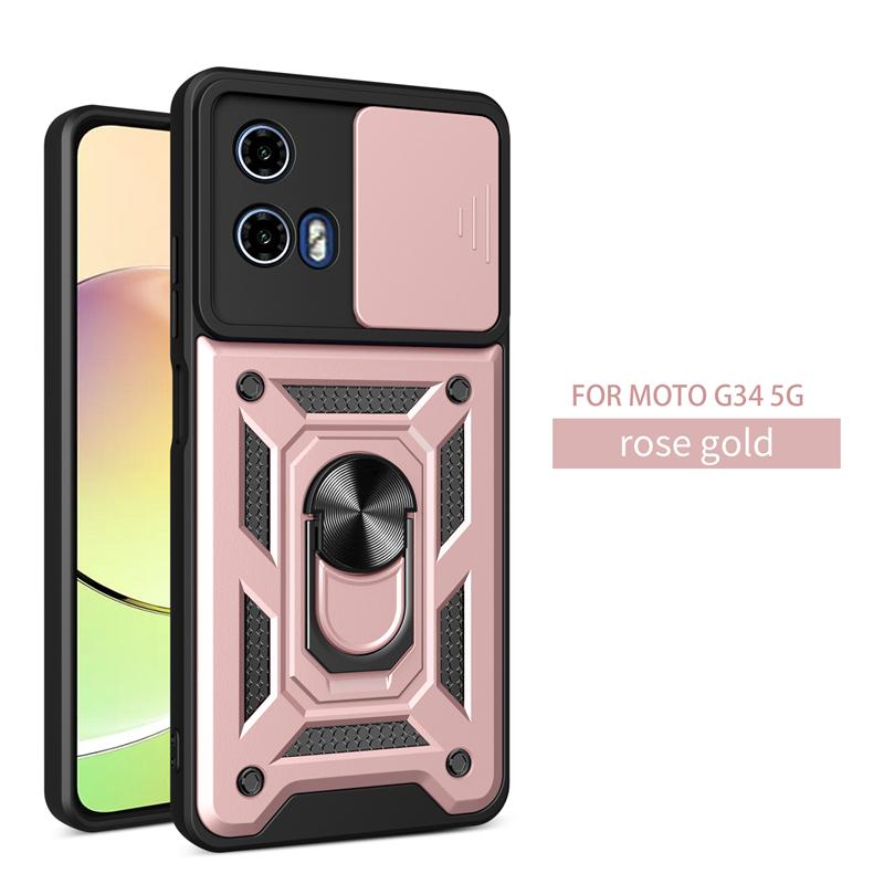 For Motorola Moto G34 Case Car Magnetic Ring Holder Armor Phone Cases For Moto G34 G 34 5G Slide Camera Lens Protect Back Cover
