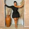 Women's Unilateral Long Sleeve Pit Strip Three-dimensional Flower Cover Buttock Dress Evening Dress