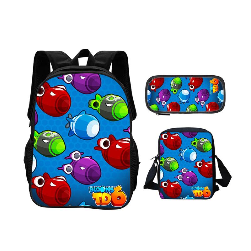 Bloons TD 6 sac à dos trousse d'école sac à bandoulière Ensemble 3 pièces impression de jeu maternelle école primaire garçon/fille grande capacité nouvelle tendance