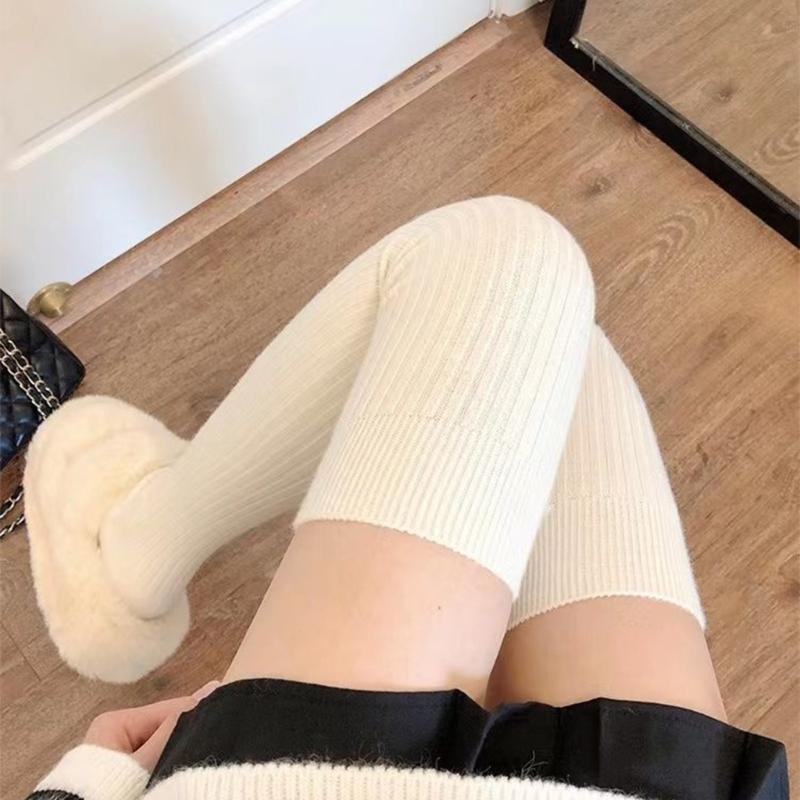 Solid Color Over The Knee Long Tube Boot Socks for Women Winter Thicken Ribbed Knit Tall Thigh High Stockings Leg Warmer