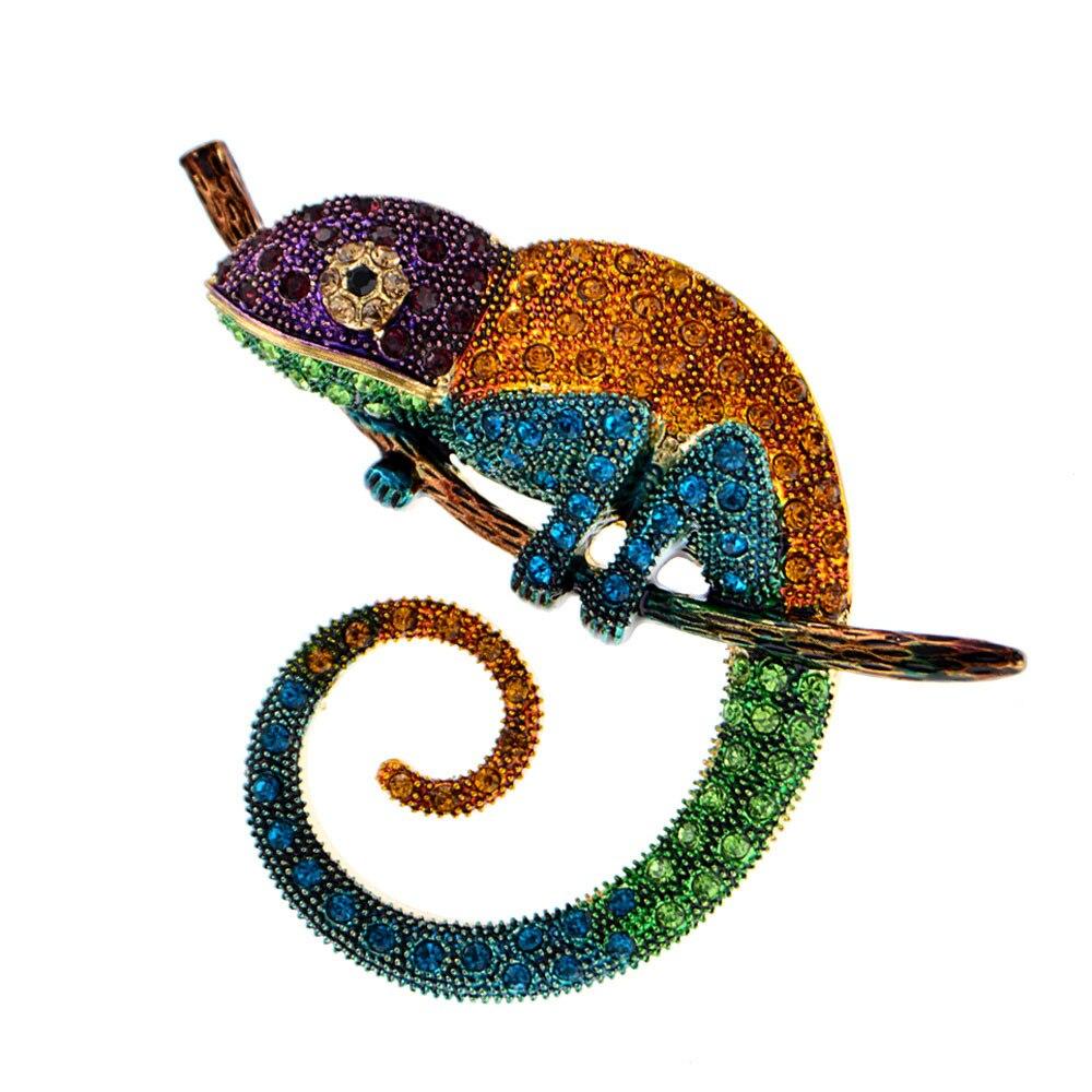 Blucome Fashion Colorful Lizard Brooch Rhinestone Animal Pins for Women Suit Bag Laple Pins Badage New Year Gift