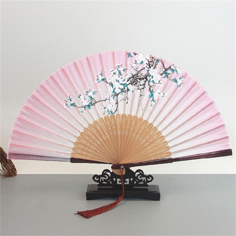 Foldable Bamboos Fan With Flowing Tassels Imitation Silk Handheld Fan For Cooling And Decorative Purposes Holiday Gift