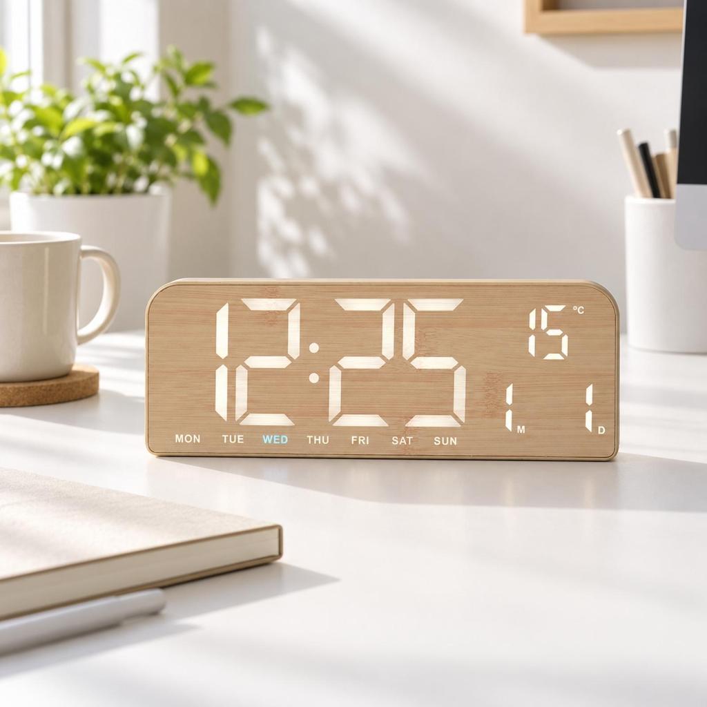 Digital LED Clock with Temperature Display Easy Reading Alarm