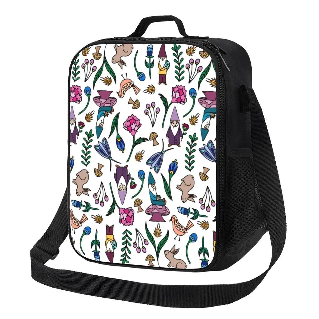 Garden Gnome Pattern Thermal Insulated Lunch Bags Women Portable Lunch Tote for Work School Travel Storage Bento Food Box