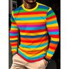 Herren Freizeit Herbst/Winter Langarm T-Shirt mit Aufdruck, Bunte Streifen, Neues Stoffdesign, Leichtes Atmungsaktives Material