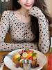 Women's Spicy Girl Polka Dot Color Block Long Sleeve Slim Fit Top - Autumn/Winter