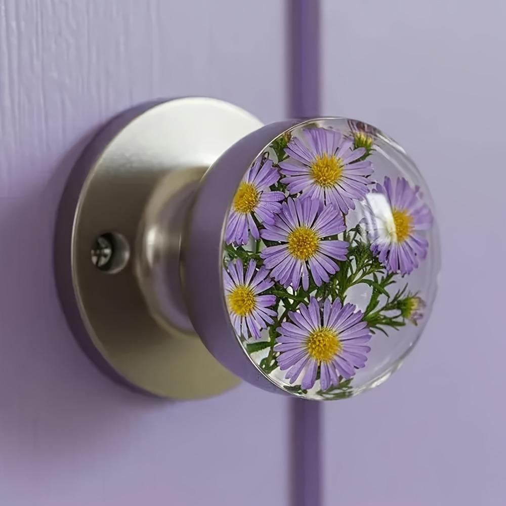 Retro Round Resin Door Handle - Realistic Fish and Floral Design, Crystal Transparent Spherical Door Handle, Artistic Natural Style Decoration