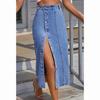 Damenmode, hoher Taillen-Jeansrock, Schlitz, langer Jeansrock