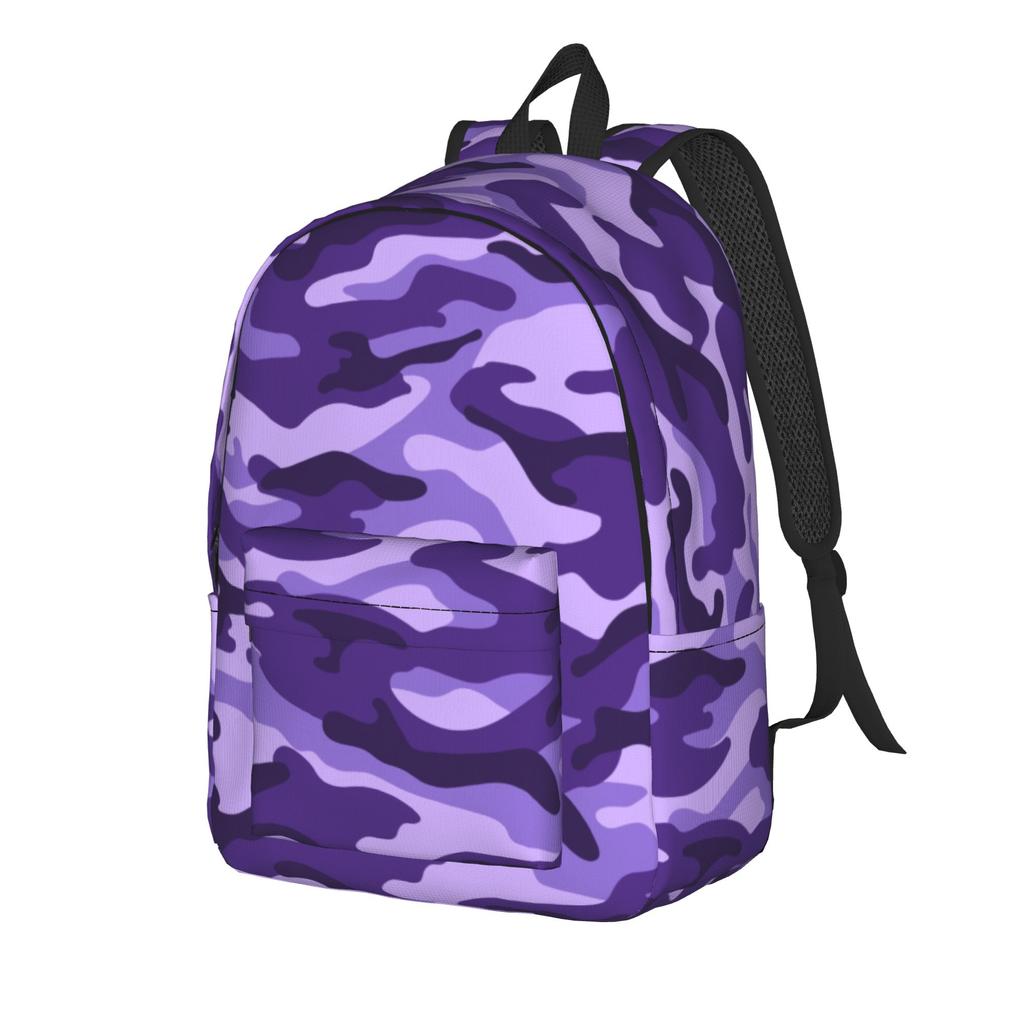 Purple Camouflage Pattern Fashion Backpack Outdoor Student Business Military Daypack for Men Women Laptop Computer Shoulder Bag