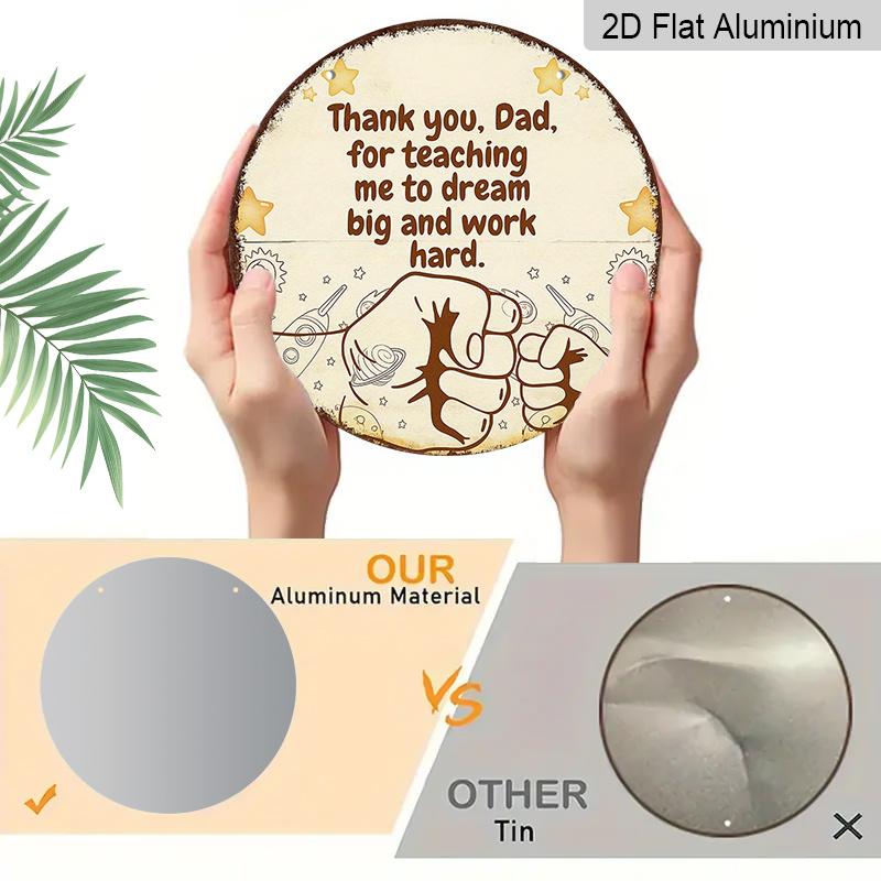 2D Flat, 1pc 7.87Inch Round Aluminum Sign, "Thank You, Dad" Vintage Aluminum Plaque, a Gratitude Decorative Sign for Father, Suitable for Decorating