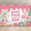 2D 6th Birthday Sweet Treat Background Cloth, Pink Ice Cream Party Backdrop
