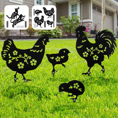 Metal Chicken or Cat Silhouette Garden Decor Iron Metal Statues Stakes Black Matte Finish Hollow Out Lawn Silhouette for Outdoor