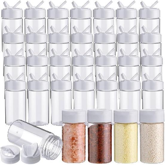 Mimorou 40 Pack Plastic Spice Jar with Shaker Lids Seasoning Containers 3.5 oz Plastic Spice Container with Black Lids Seasoning Jars for Kitchen