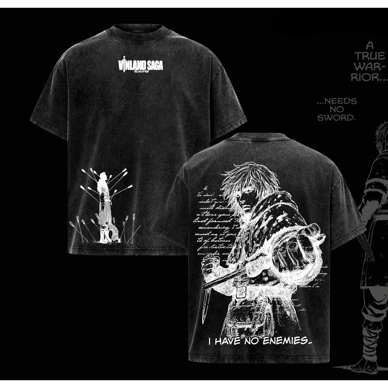 Thorfinn VINLAND SAGA T-shirt Anime Printed Washed Oversized Tshirt Short Sleeve Cotton Casual Tees Tops Men's Unisex Clothing