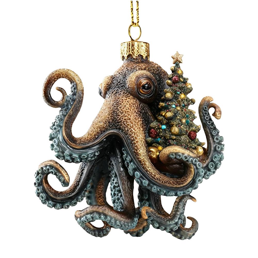 

2D Christmas Acrylic Octopus Hanging Ornament Cartoon Santa Claus Bicycle Gifts Christmas Pendants Party Xmas Tree Decoration