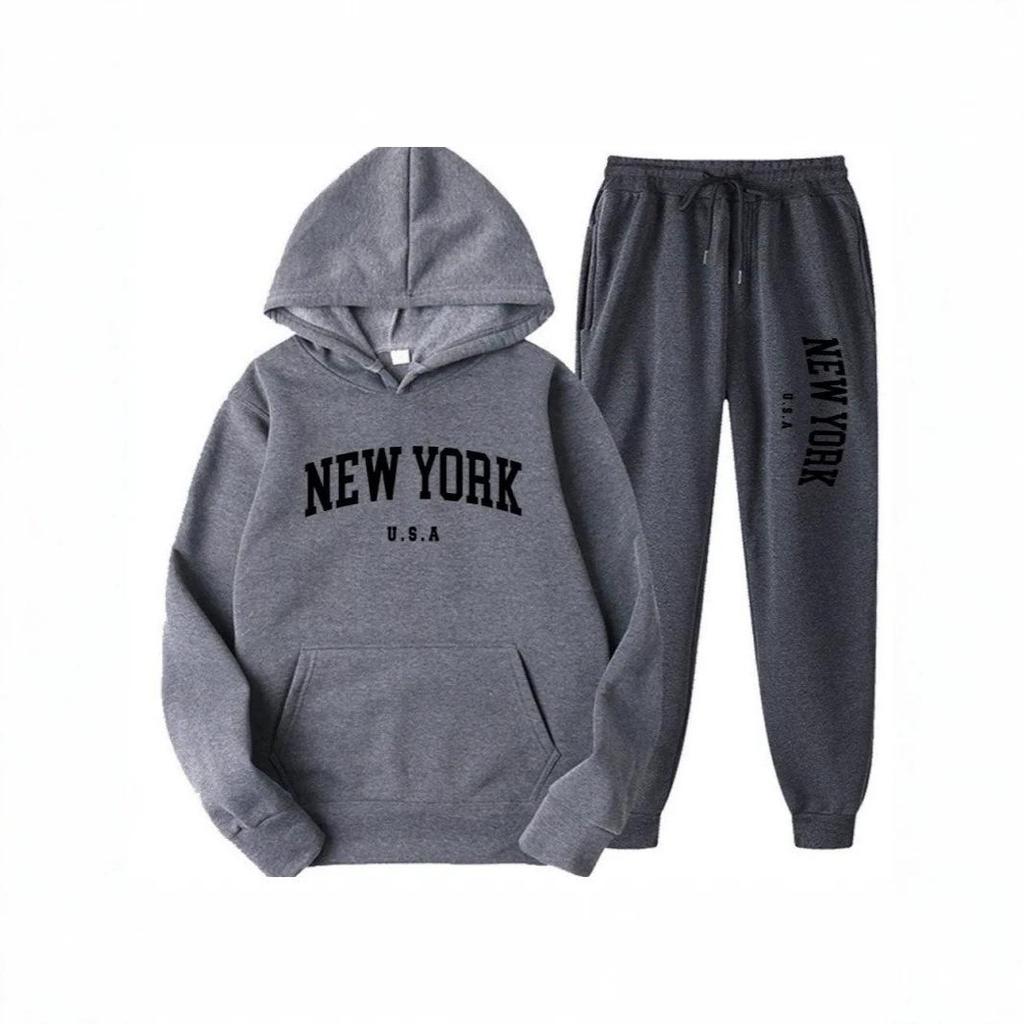 Unisex Fashion Letter Print Casual Loose Hoodie Set