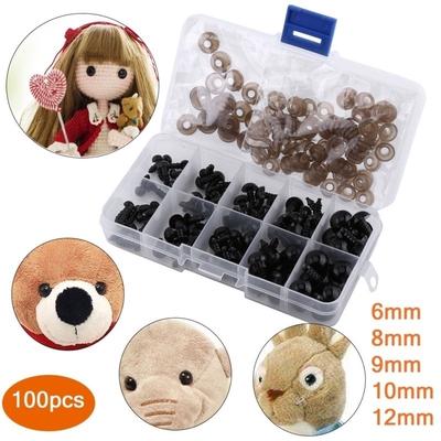 100 τμχ 6-12 χιλιοστά Μαύρα πλαστικά μάτια ασφαλείας για κούκλα αρκουδάκι, βελούδινο παιχνίδι ζώων