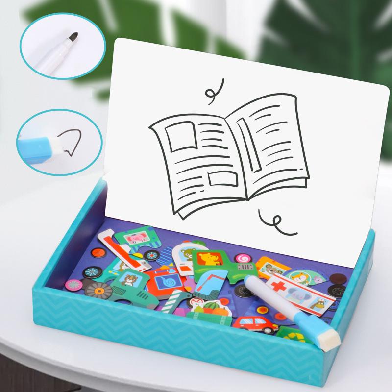 Children Multifunction Animal Puzzle Paper Box Magnetic Writing Drawing Board Blackboard Learning Education Toys for Kids TMZ