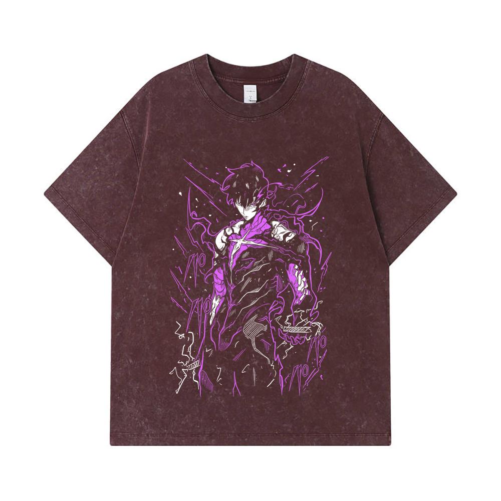 275 GSM Washed T-shirts 100% Cotton Solo Leveling V22 Print Unisex Heavy Cotton T Shirt