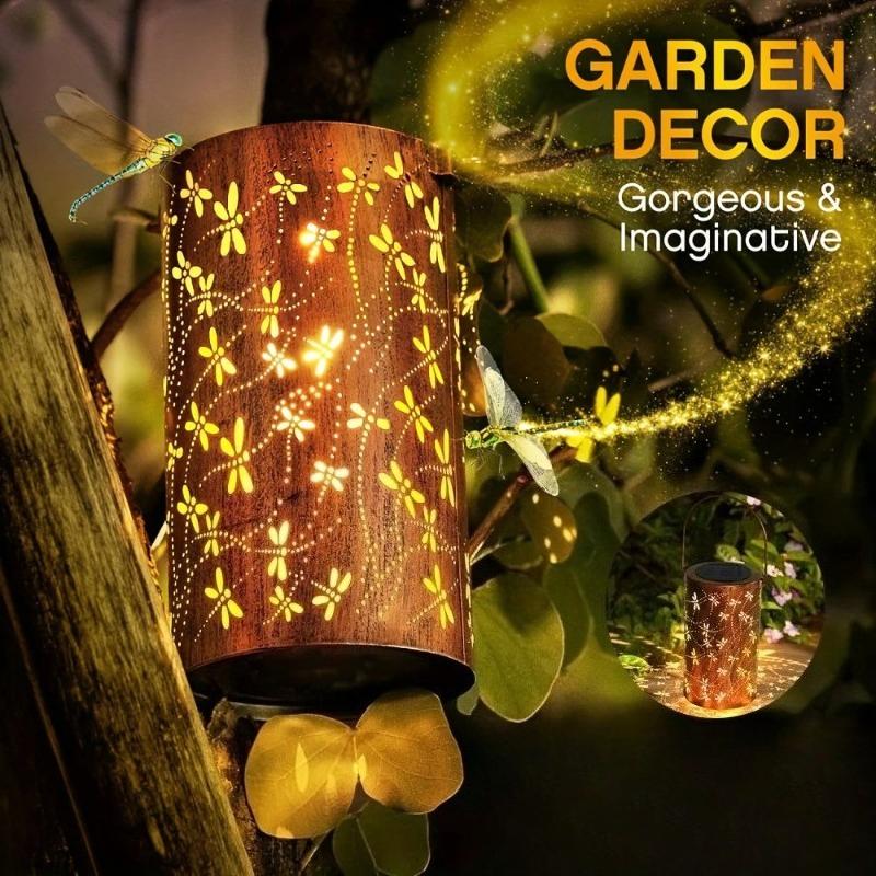 1PC Solar Dragonfly Lantern Metal Outdoor Hanging Light Waterproof Warm White LED Lamp for Garden Patio Yard Path Decor