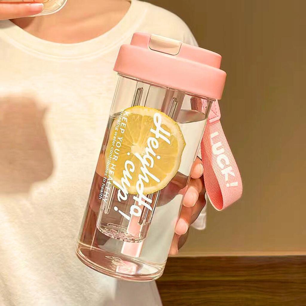 Water Bottle Drink With Straw Durable With Graduated Filter 600 Ml