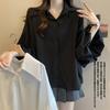 JoccKorr Short Sleeve Open Front Puff Plus Loose Office Summer Women's Shirt, Blouse, Top, Sleeves, Collared, 3/4 Sleeves, Fashionable, Sizes, Fit,