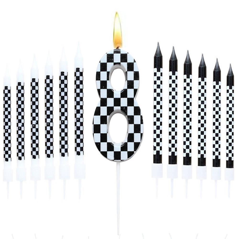 1/6/12/13pc Black and White Birthday Checkered Candles and Cake Topper Racing Cars Candles Sparkler Candles for Racing Car Party