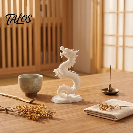 White Dragon Statue 3D Printed Chinese Figurine, Collectible Statue, PLA Figure Sculpture Feng Shui Decoration for Home Office