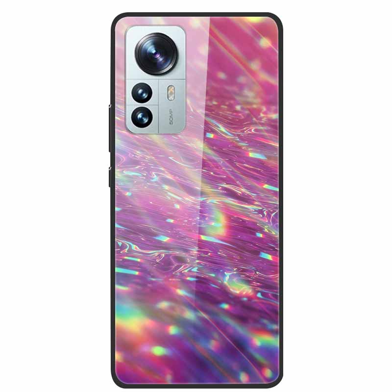 Luxus Hülle für Xiaomi 12T Pro Blumen Gehärtetes Glas Hülle für Xiaomi 12T TPU Stoßfänger Xiaomi 12 T Harte Schwarze Hülle Bunte Capa