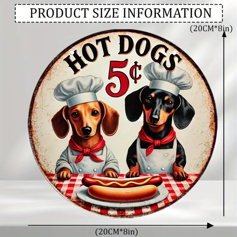 A Charming Long Dog Chef Design, Retro Hot Dog 5 Cents Decorative Sign - Versatile Wall Hanging Decorations for Home, Kitchen