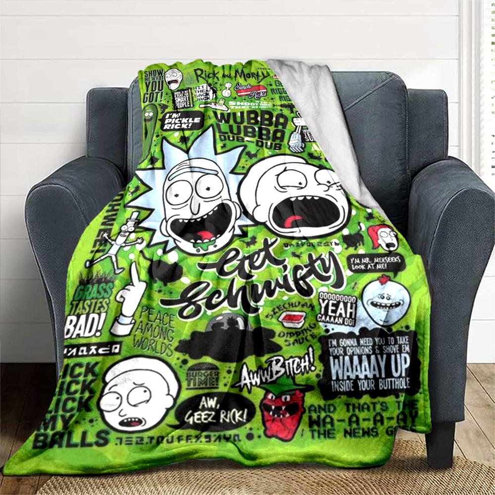 Morty Rick Print Flannel Blanket High Quality Warm Comfortable Cover for All Seasons Perfect for Gifts Home Decor