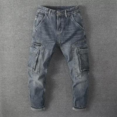 2023 Trendy American Retro Menswear: Loose-Fit Multi-Pocket Straight Jeans for Autumn