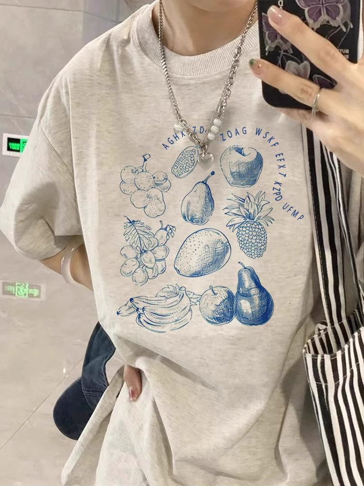 Women's Gray Oversized Short-Sleeve T-Shirt - 2025 New Korean Lazy Summer Style, Pure Cotton