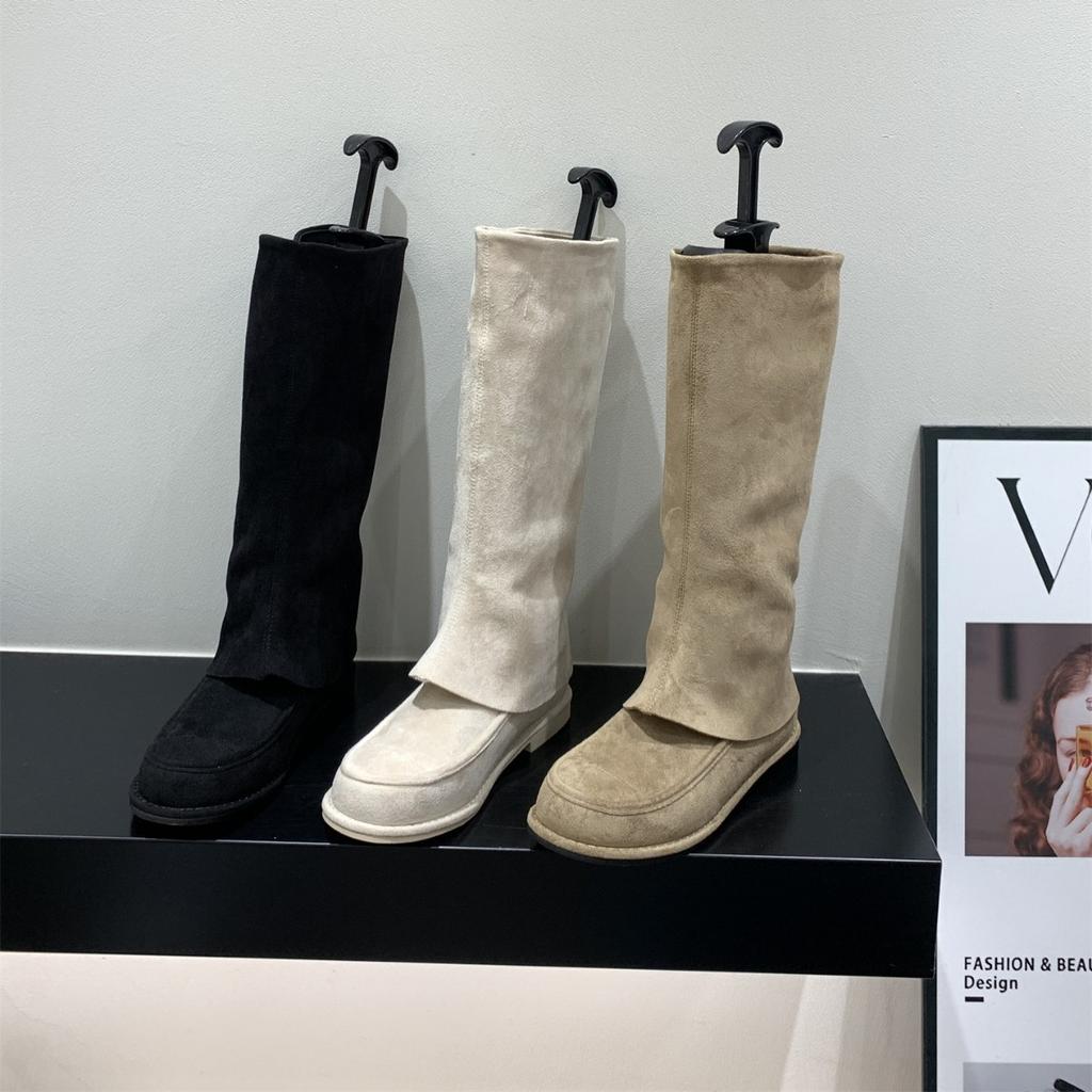 Khaki Pants Tube Boots Knight Boots Women's Boots 2025 Autumn and Winter Vintage Suede Skinny Boots Medium Boots