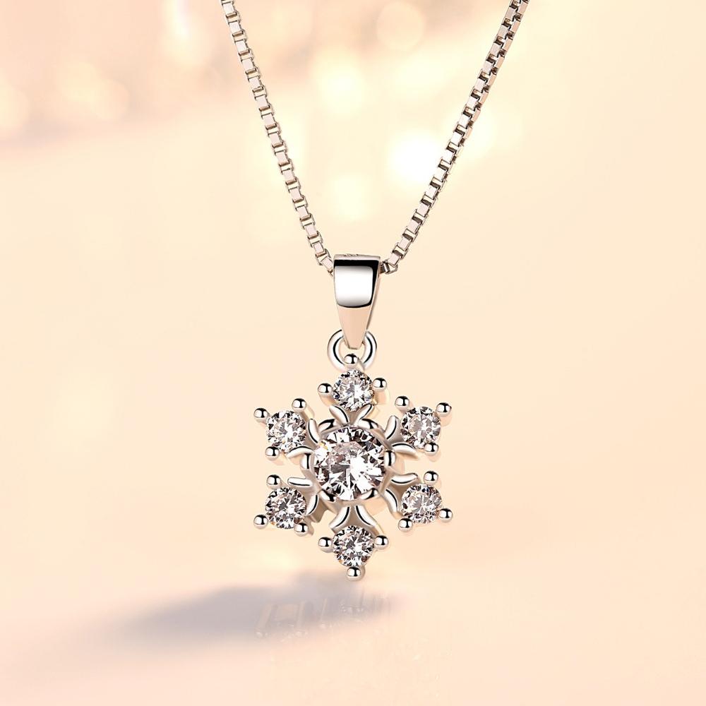 925 Sterling Silver Stylish Delicate Snowflake Zircon Pendant Necklace Birthday Party Anniversary Gift