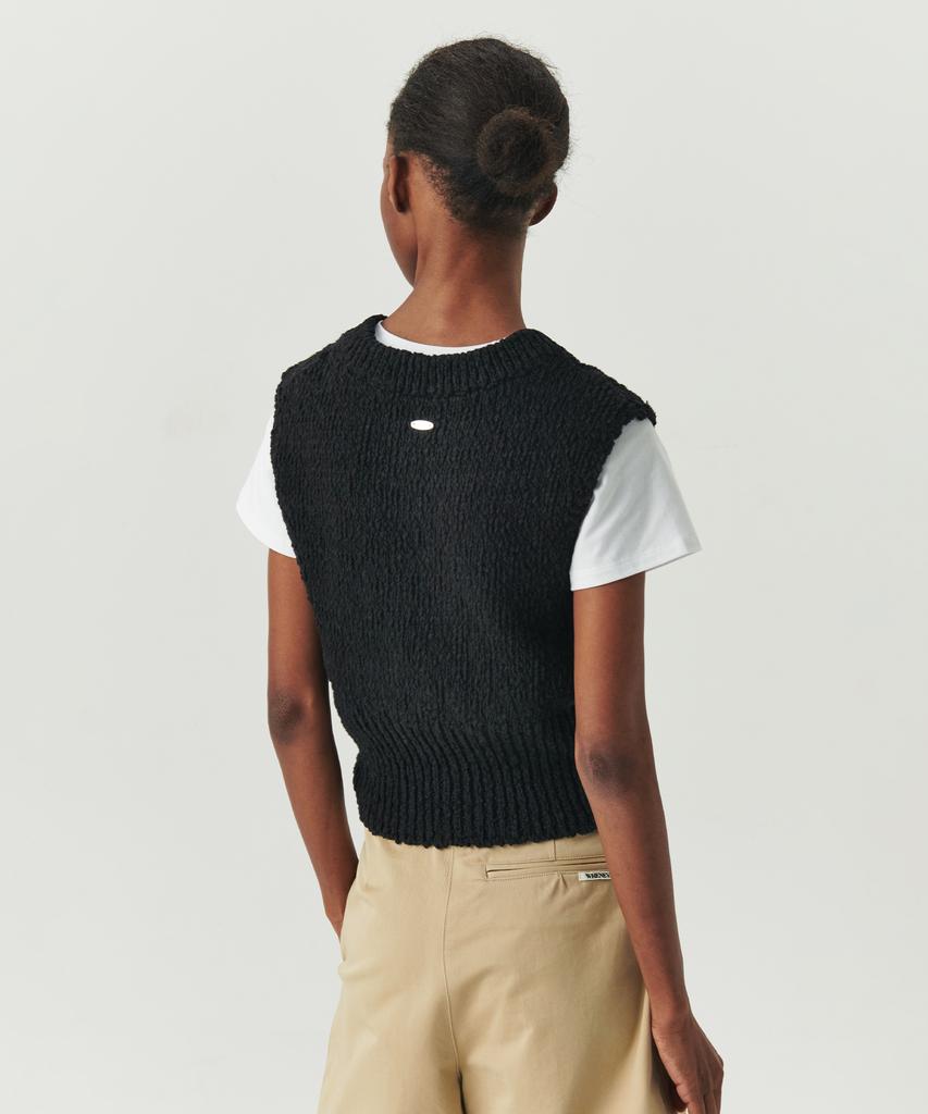 Leuba Cotton Slub Boucle Knit Vest - Black